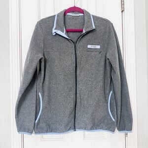 COLUMBIA • PFG Gray + Blue Fleece Full Zip Jacket